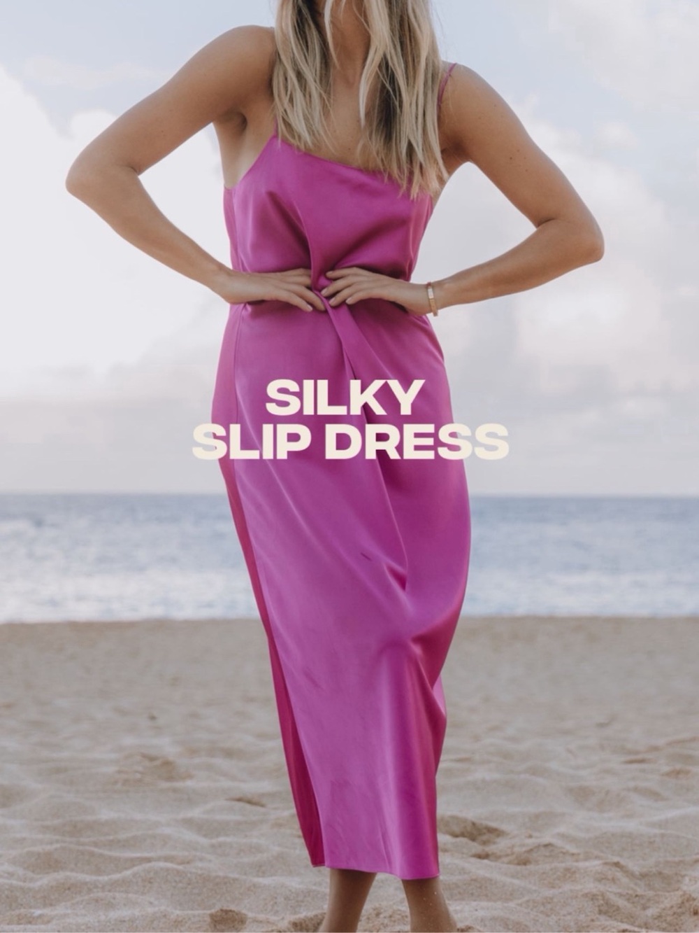 Daily Drills Satin Slip Midi Dress in Fuchsia
